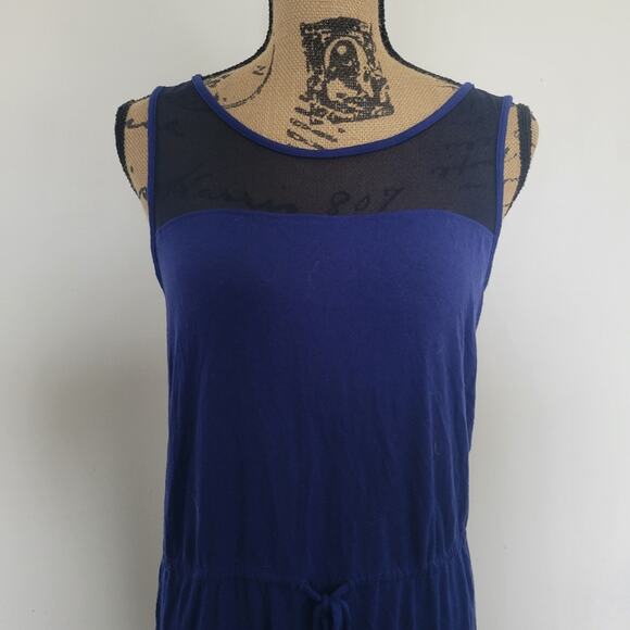 Medium The Limited mesh yoke royal blue & black drawstring dropwaist knit dress - Picture 4 of 7